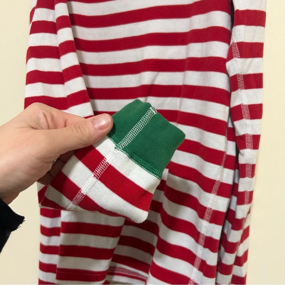 Hanna Andersson Kids Holiday Red & White Stripe Pajama Set Green Trim Size 12